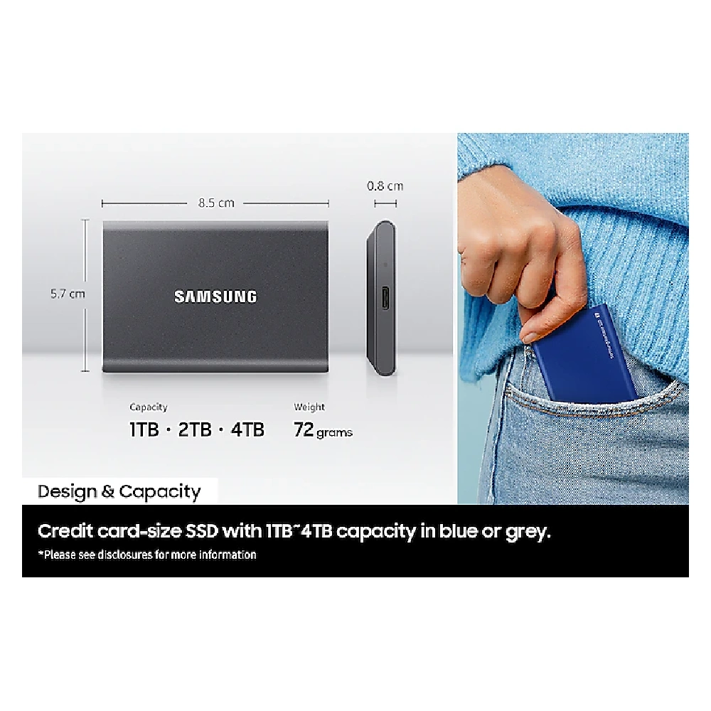 Samsung External SSD 1TB T7 (USB 3.2) (Blue) view 3